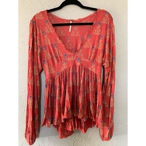 Free People Deep V Floral Blouse
